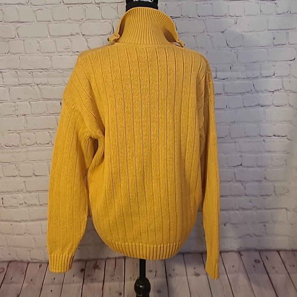 Men's Vintage Neiman Marcus XL Sweater 1/4 Zip Cotton Knit Collared Gold Yellow